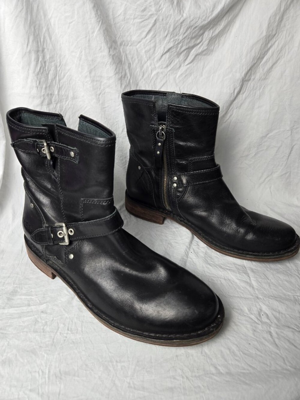 UGG Black Leather Moto Harness Buckle Ankle Boots Women’s 11 - Picture 6 of 12